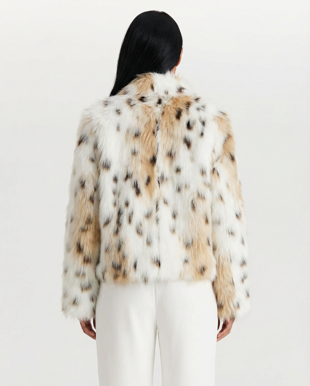 Vera | Leopard Faux Fur Coat Cream Short Sleeve Cropped