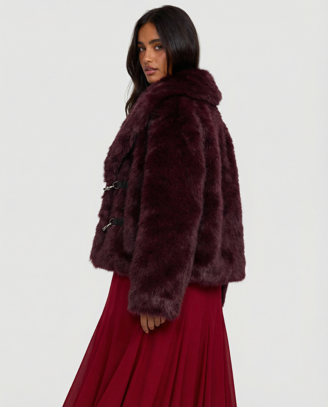 Gaia | Dark Red Faux Fur Coat