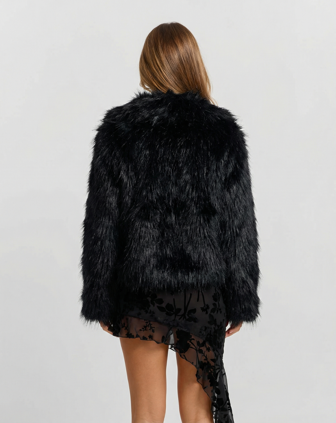 Lena | Casual Cropped Faux Fur Jacket Black