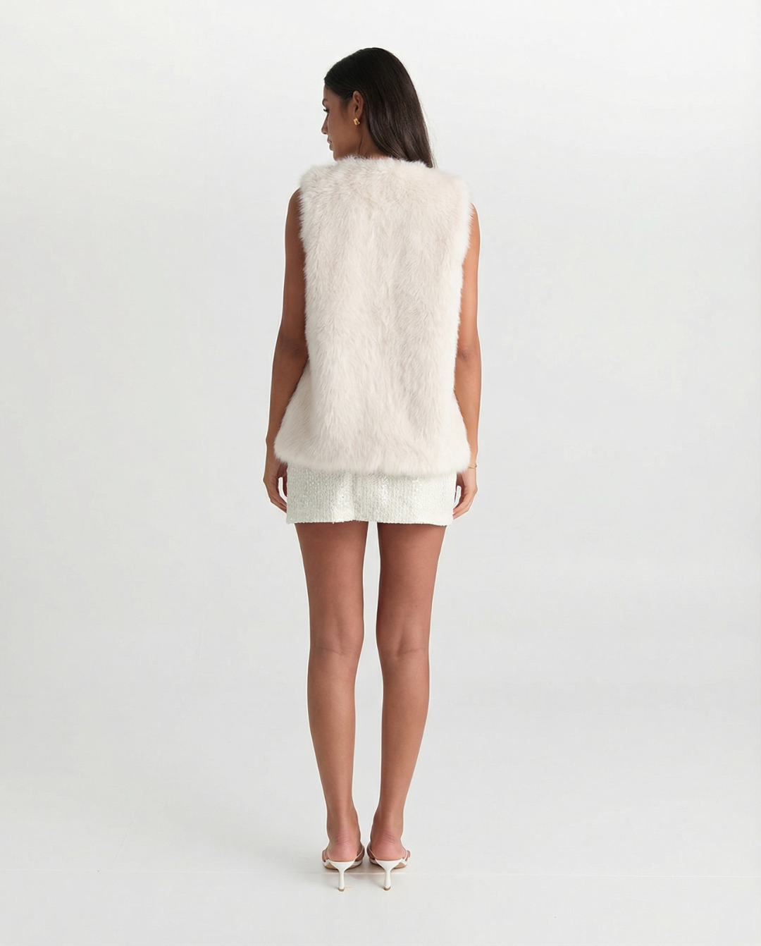 Maya | Casual Sleeveless Faux Fur Jacket White