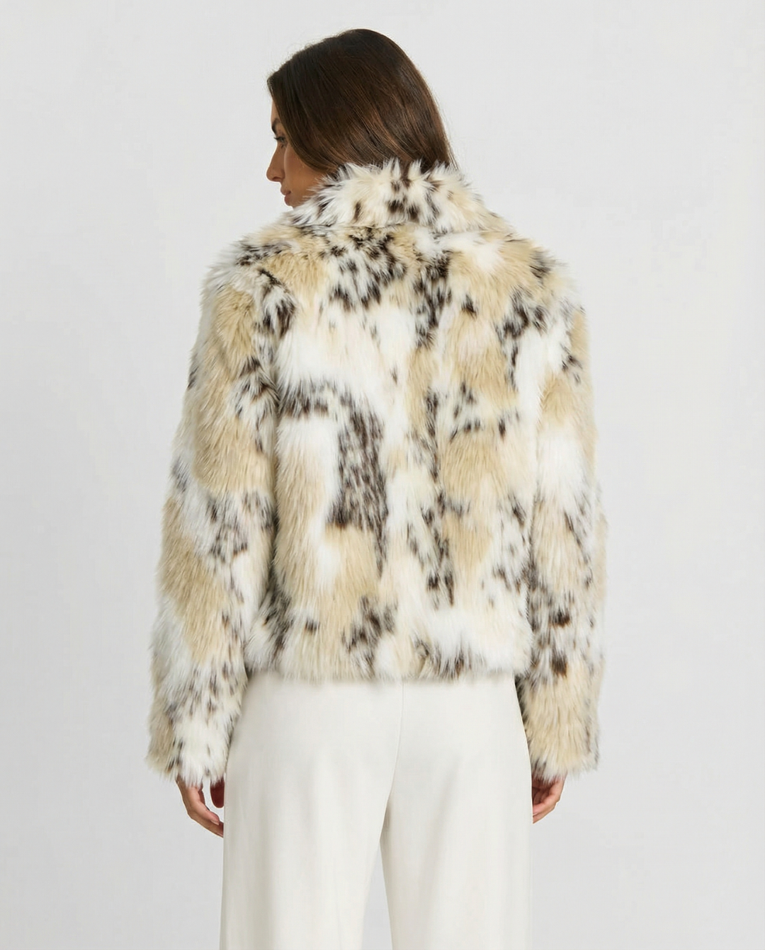 Faye | Leopard Faux Fur Coat Cream Short