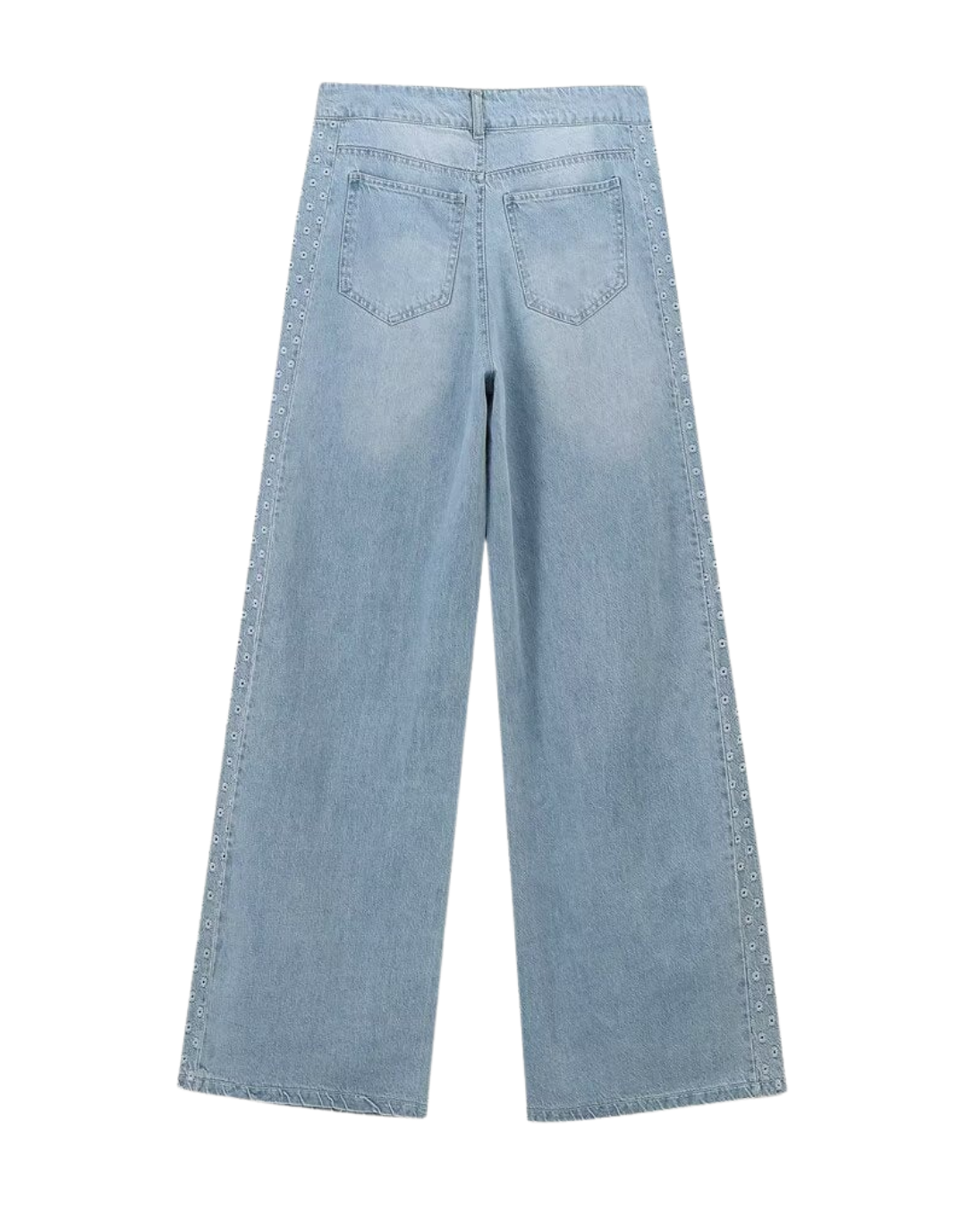 Vera | High Waisted Wide Leg Jeans Light Blue Studded