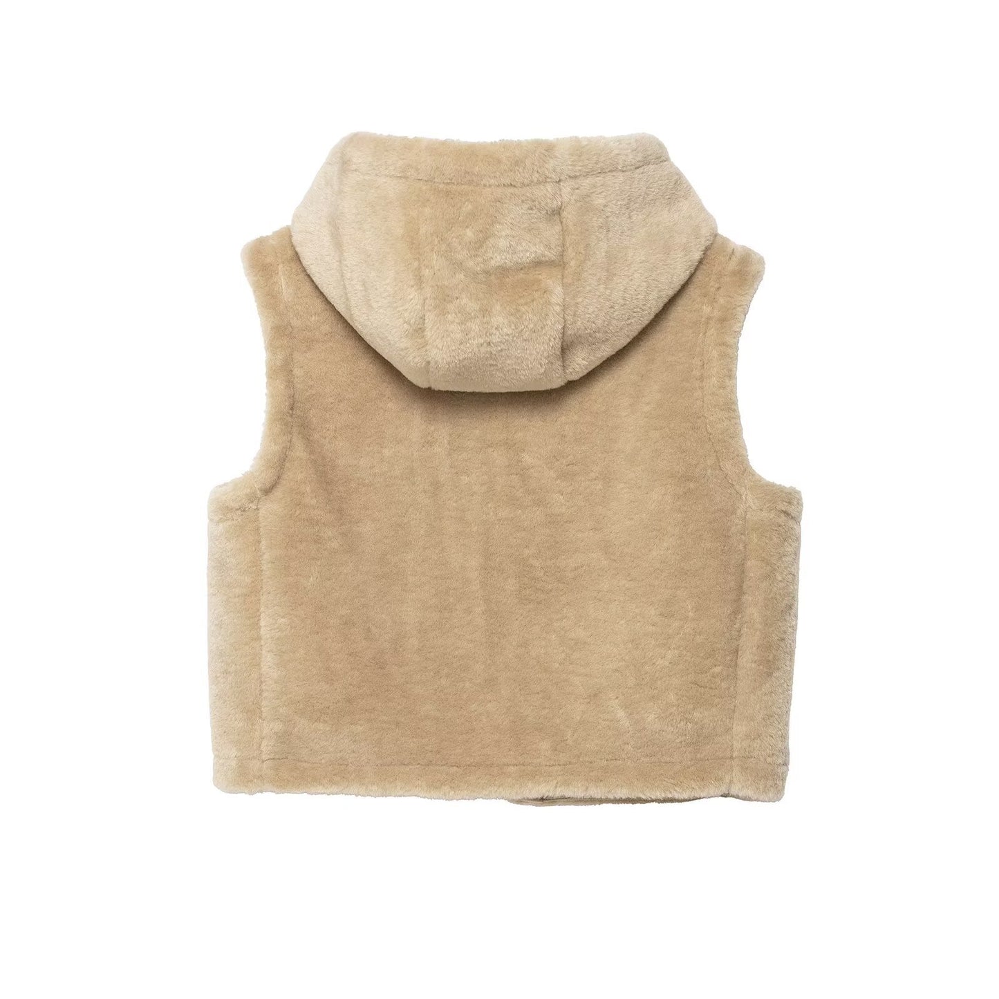 Margot | Sherpa Hooded Fleece Vest Beige Toggle Button