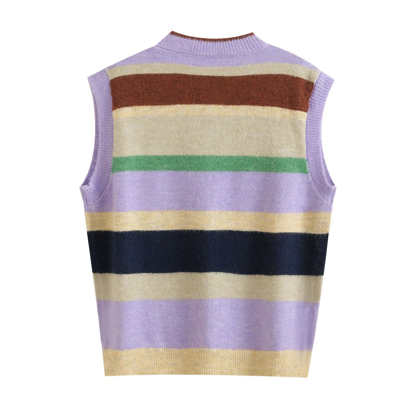 Sia | Striped Knitted Top Vest Purple Sleeveless Button Front