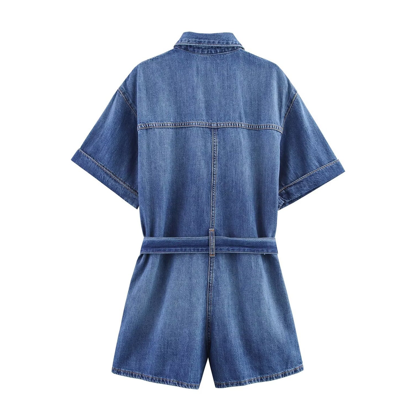 Rosa | Casual Denim Shirt Jumpsuit Blue Belted Short Sleeve