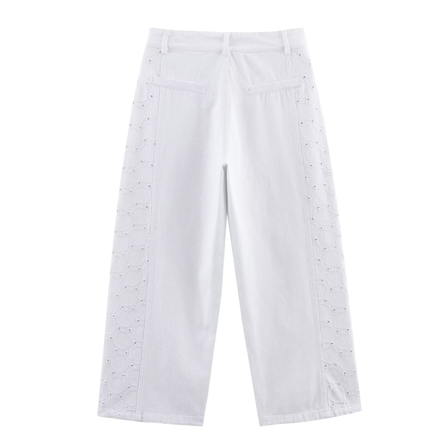 Margot | White Wide Leg Jeans Eyelet Detail High Waisted