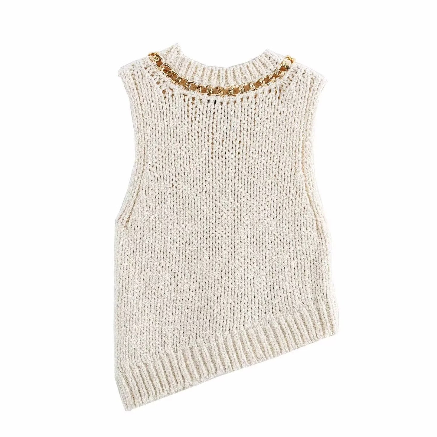 Vera | Cropped Sweater Vest Cream Chain Detail Sleeveless