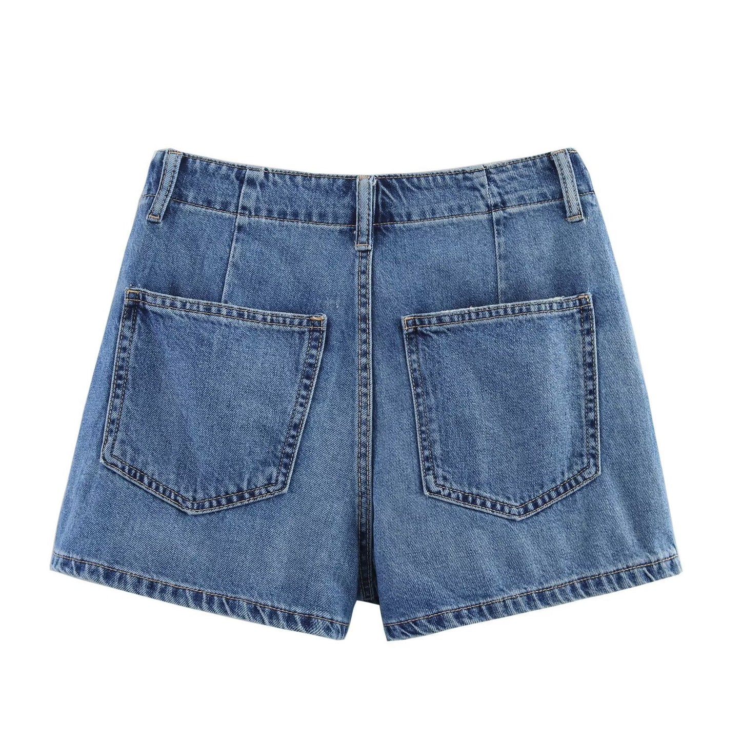 Vera | Denim Mini Shorts Blue Light Wash Wrap Asymmetric