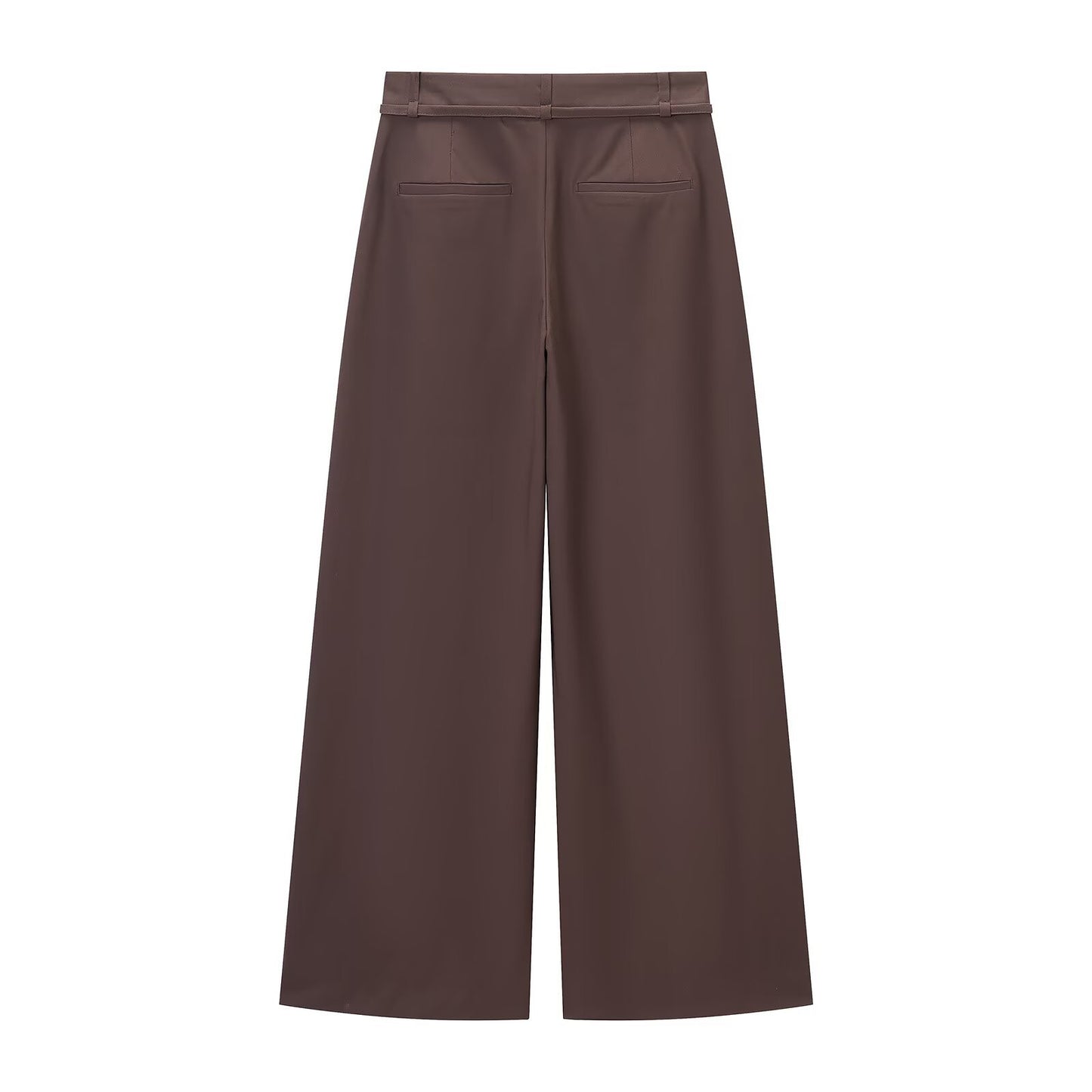 Thea | Pleated Wide Leg Trousers Brown Belted
