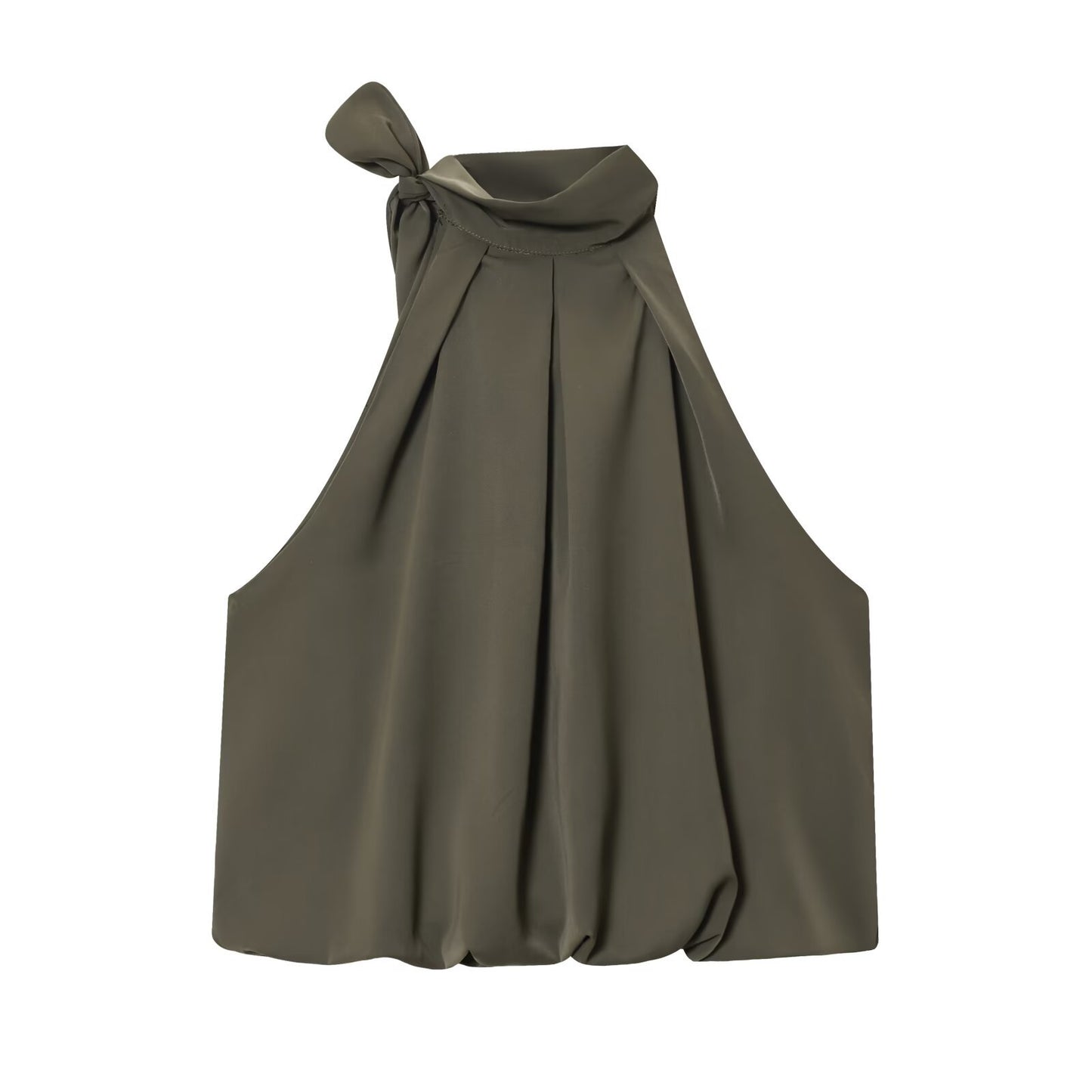 Maeve | Elegant Halter Neck Top Green Tie Neck Sleeveless