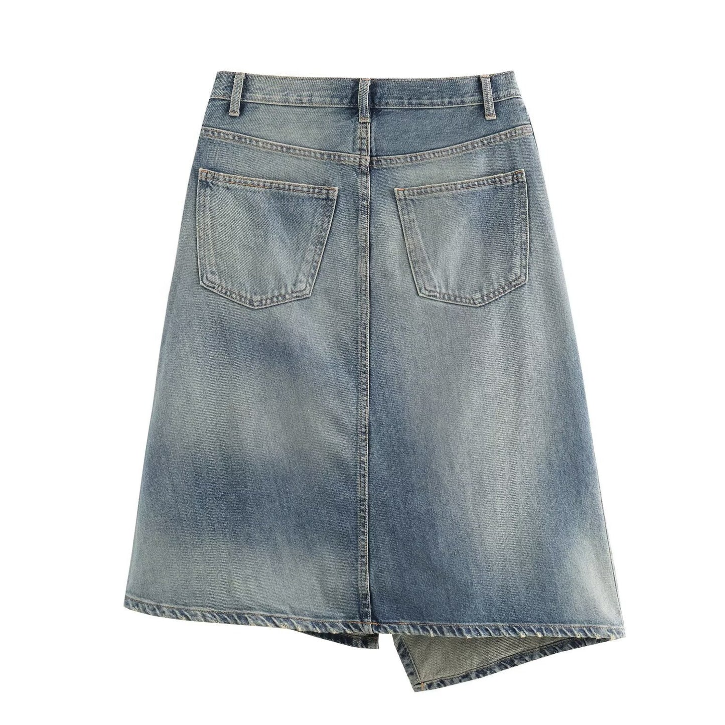 Nell | Denim Skirt Midi Light Blue Asymmetric Wrap High Waisted