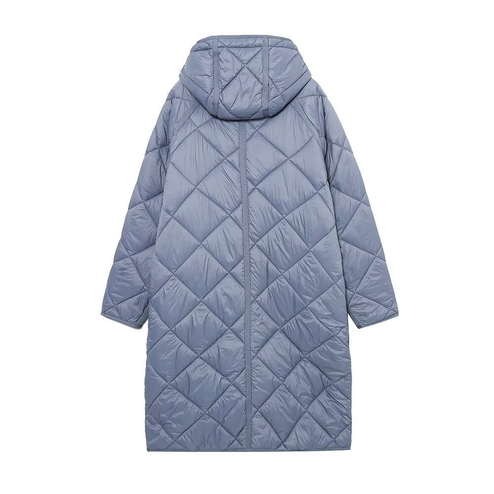Lola | Winter Quilted Jacket Puffer Blue Long Hooded
