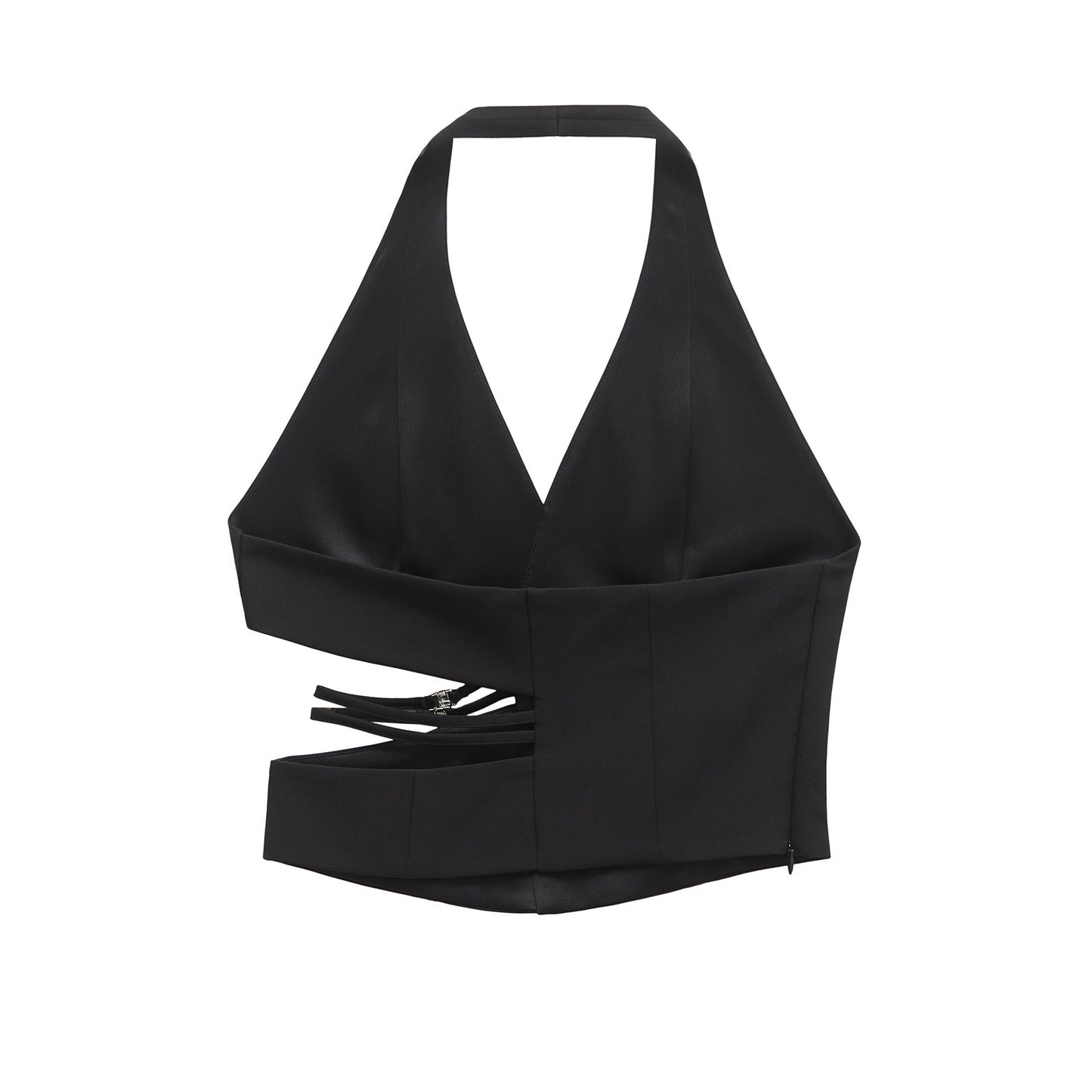 Viola | Halter Neck Top Black Cut Out V Neck Sleeveless
