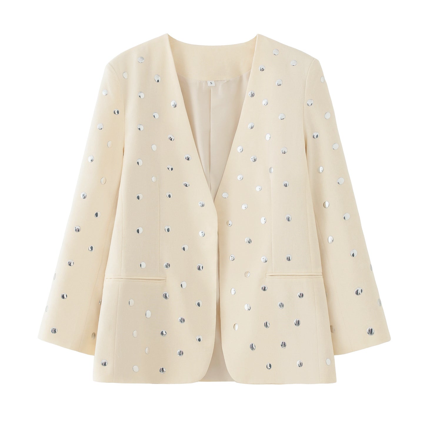 Ria | Elegant Collarless Blazer Cream Sequin