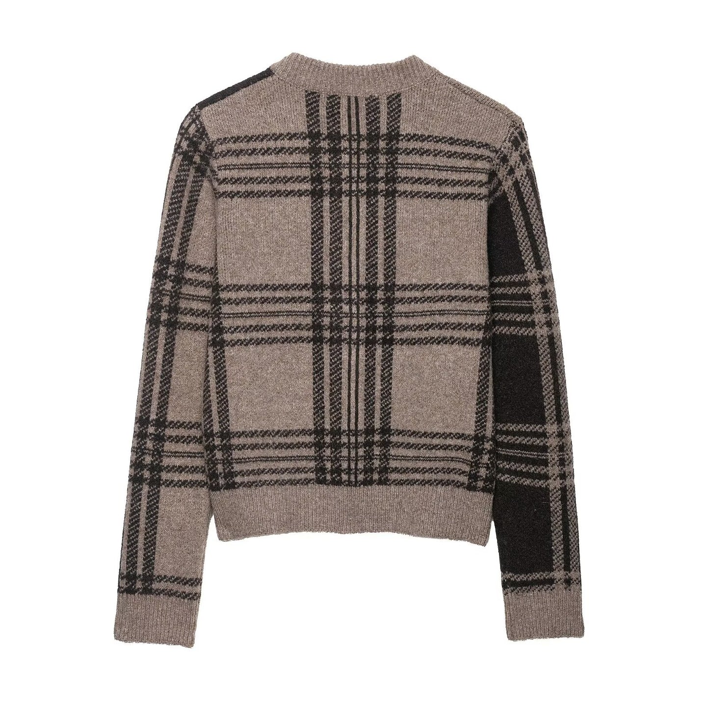Remi | Check Cardigan Beige Grey Long Sleeve Button Front Knitted