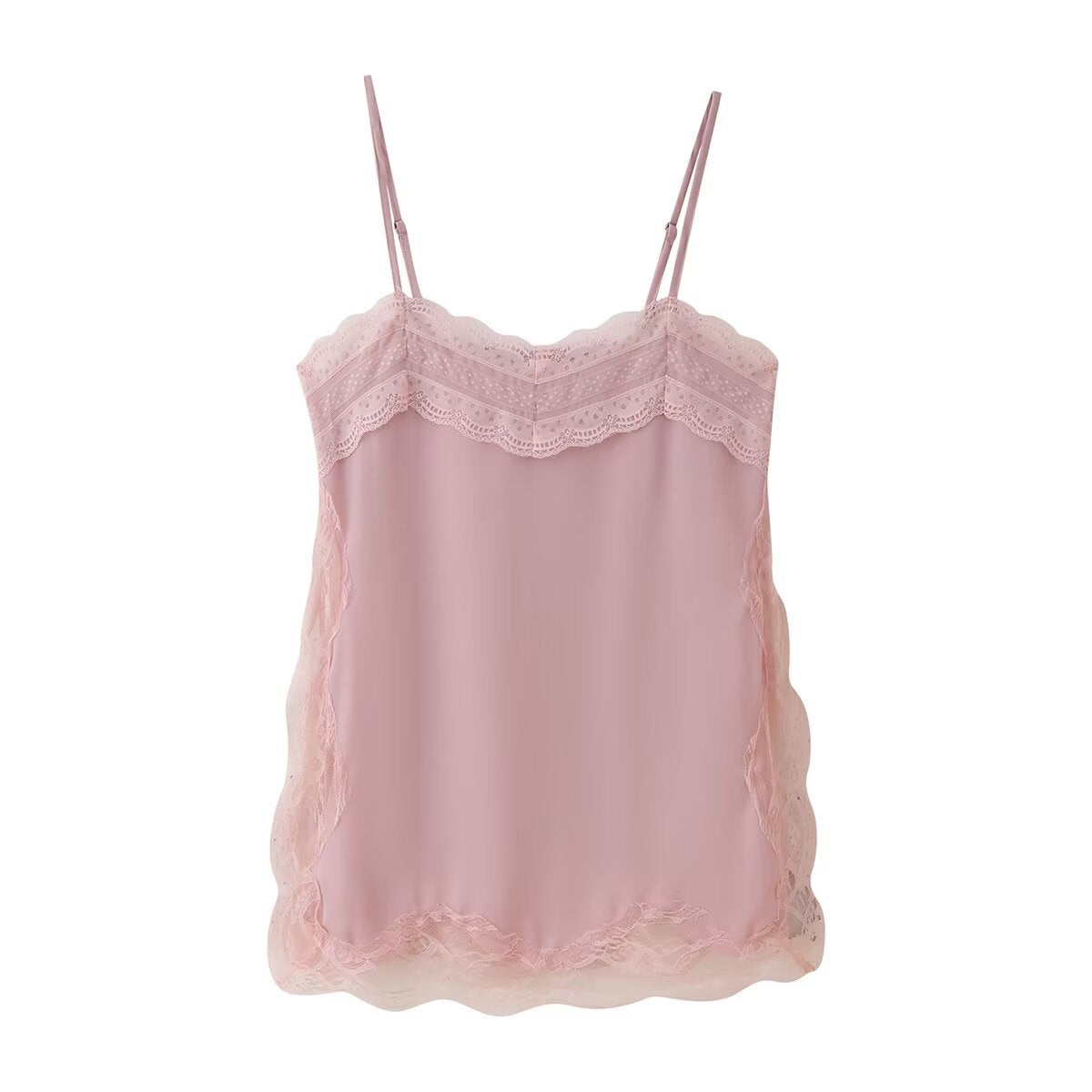 Lena | Satin Cami Top Light Blue Lace Trim