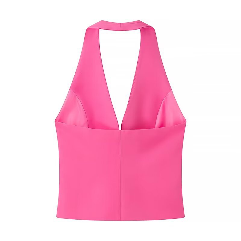 Margot | Halter Top Pink Fitted Deep V Neck