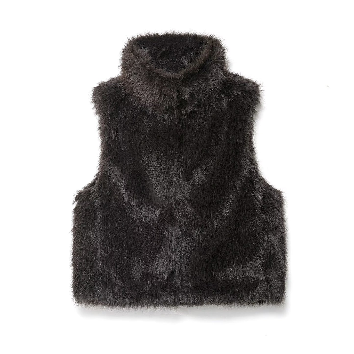 Vera | Faux Fur Vest Black High Neck Sleeveless