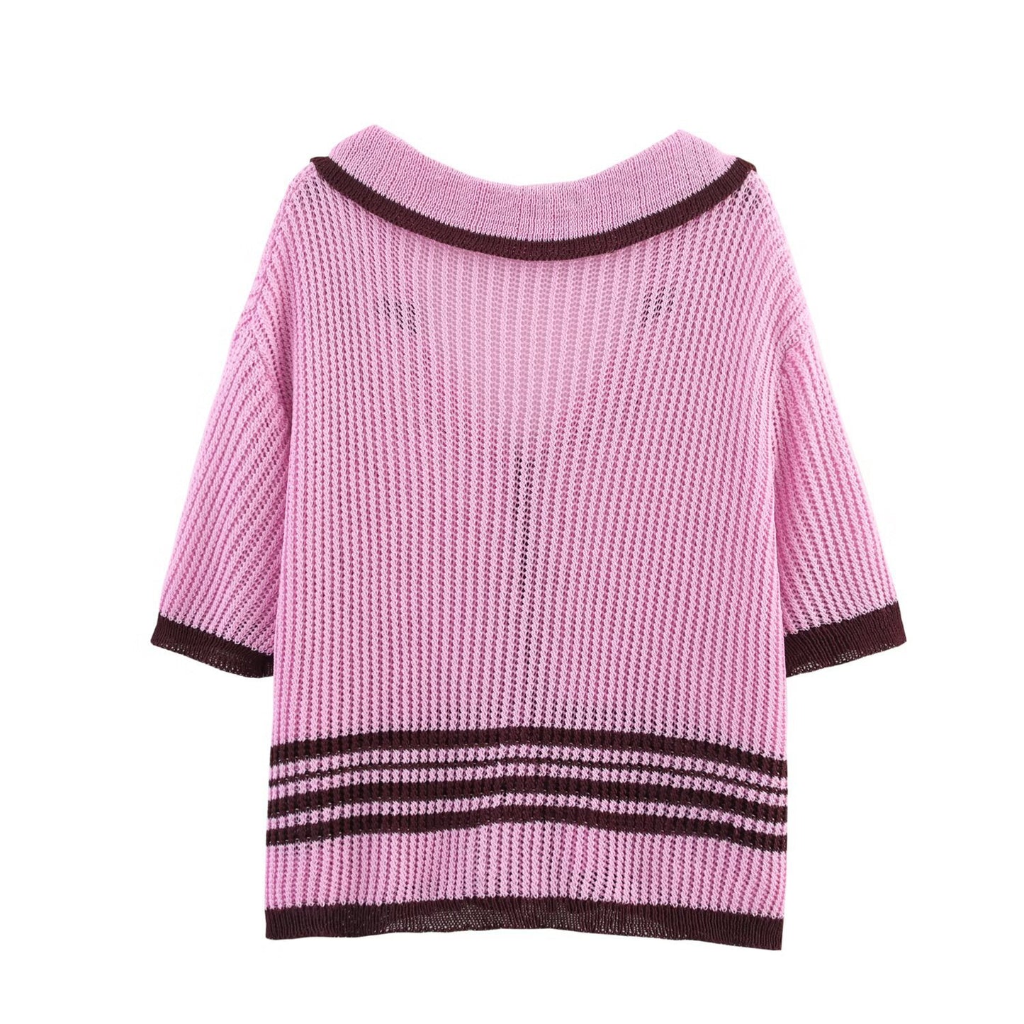 Florence | Pink Relaxed Open Knit Polo Cardigan