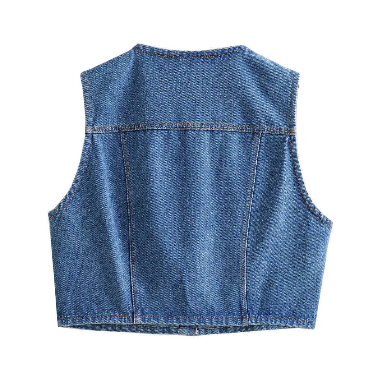 Cora | Cropped Denim Vest Blue Button Front Pockets