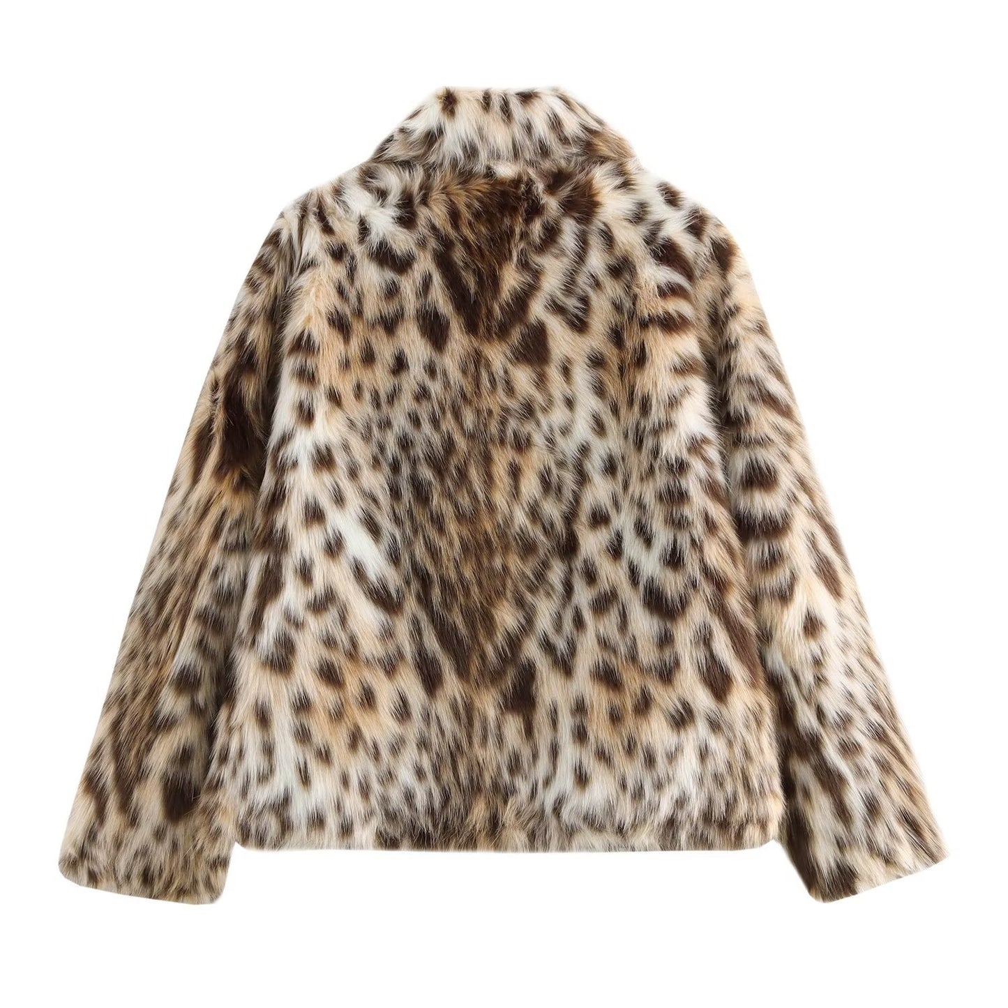 Alma | Winter Leopard Print Faux Fur Jacket Brown