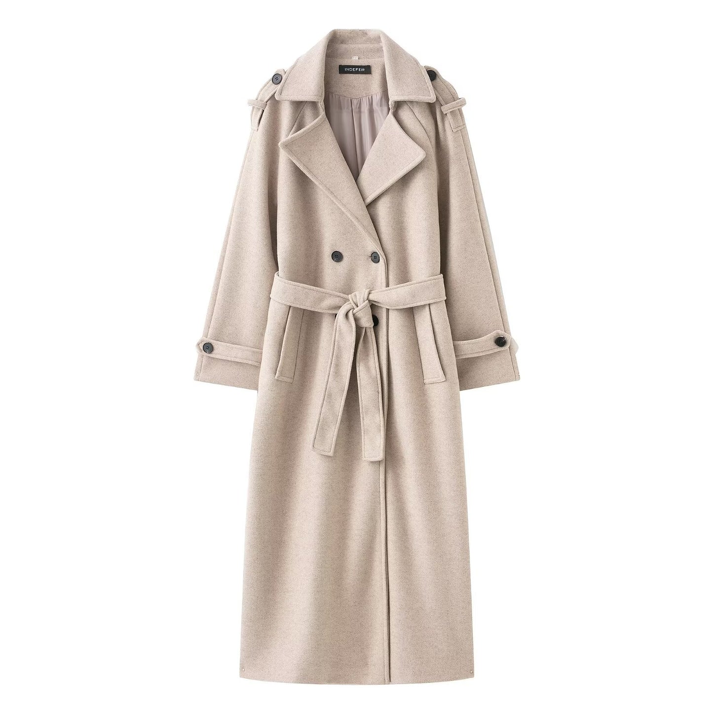 Ines | Elegant Belted Trench Coat Brown Long Sleeve