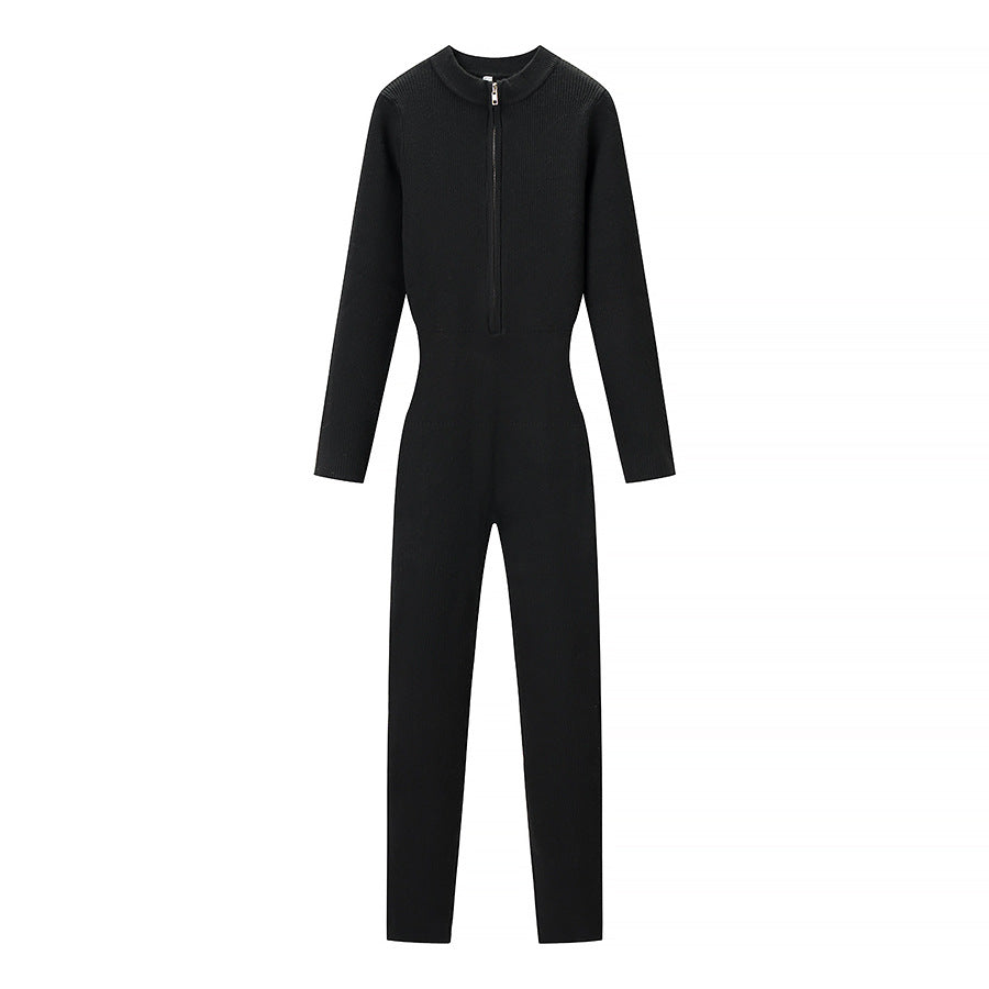 Vera | Ribbed Long Sleeve Jumpsuit Black Fitted