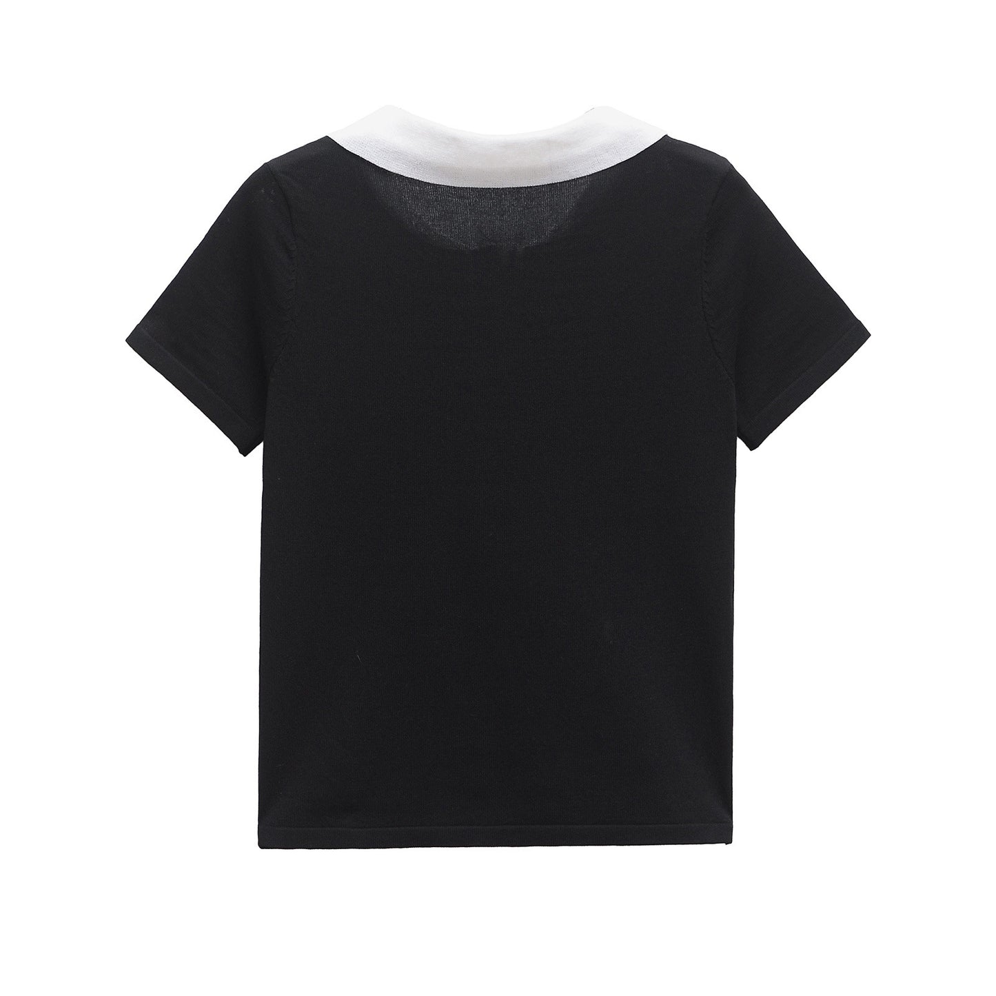 Thea | Preppy Contrast Collar Polo Top Black White Short Sleeve