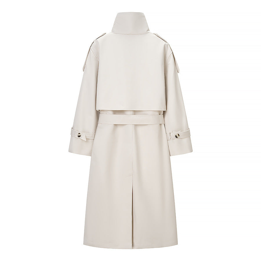 Viola | Elegant Belted Double Breasted Coat Cream Long