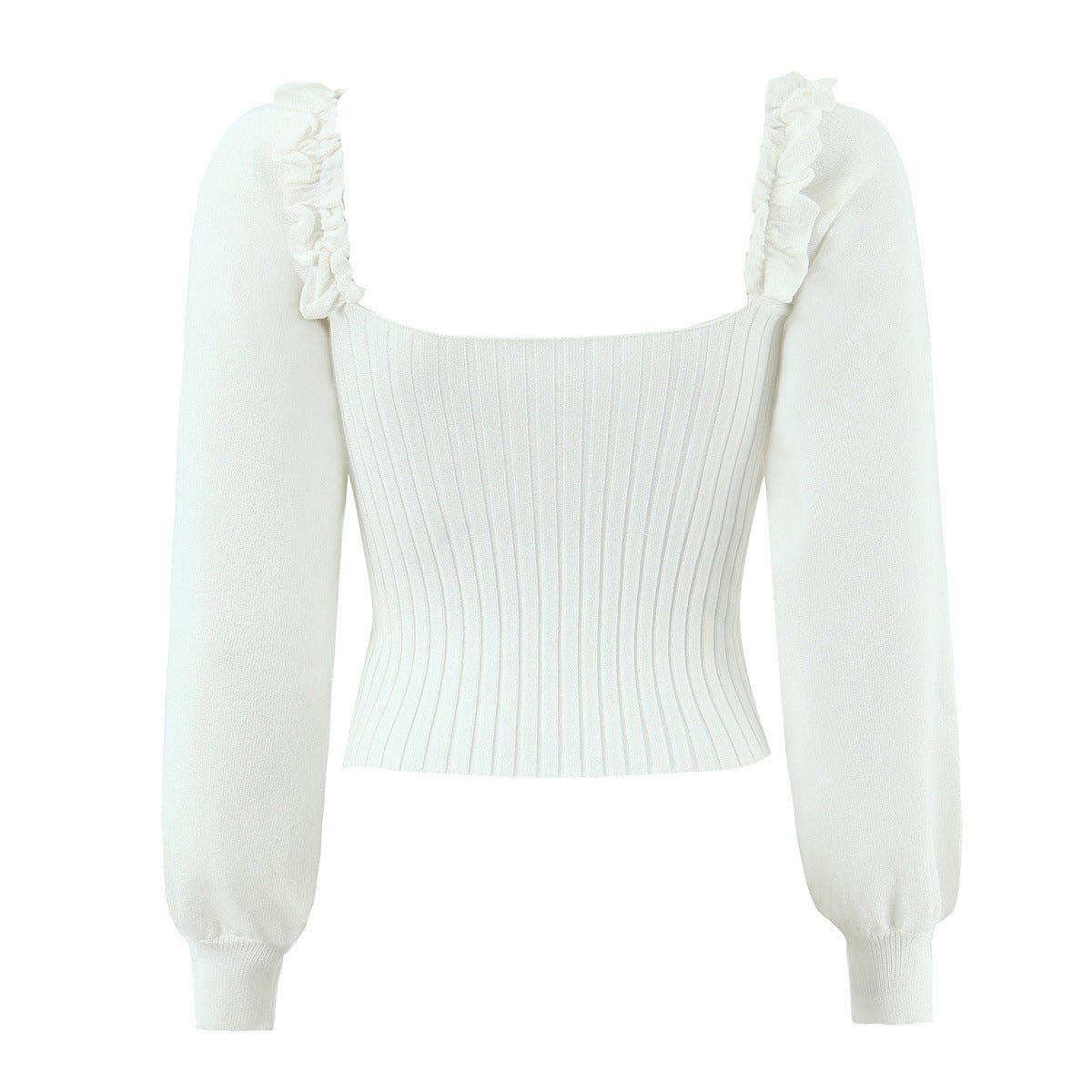 Liv | Knitted Top Cream Ruffle Neck Long Sleeve