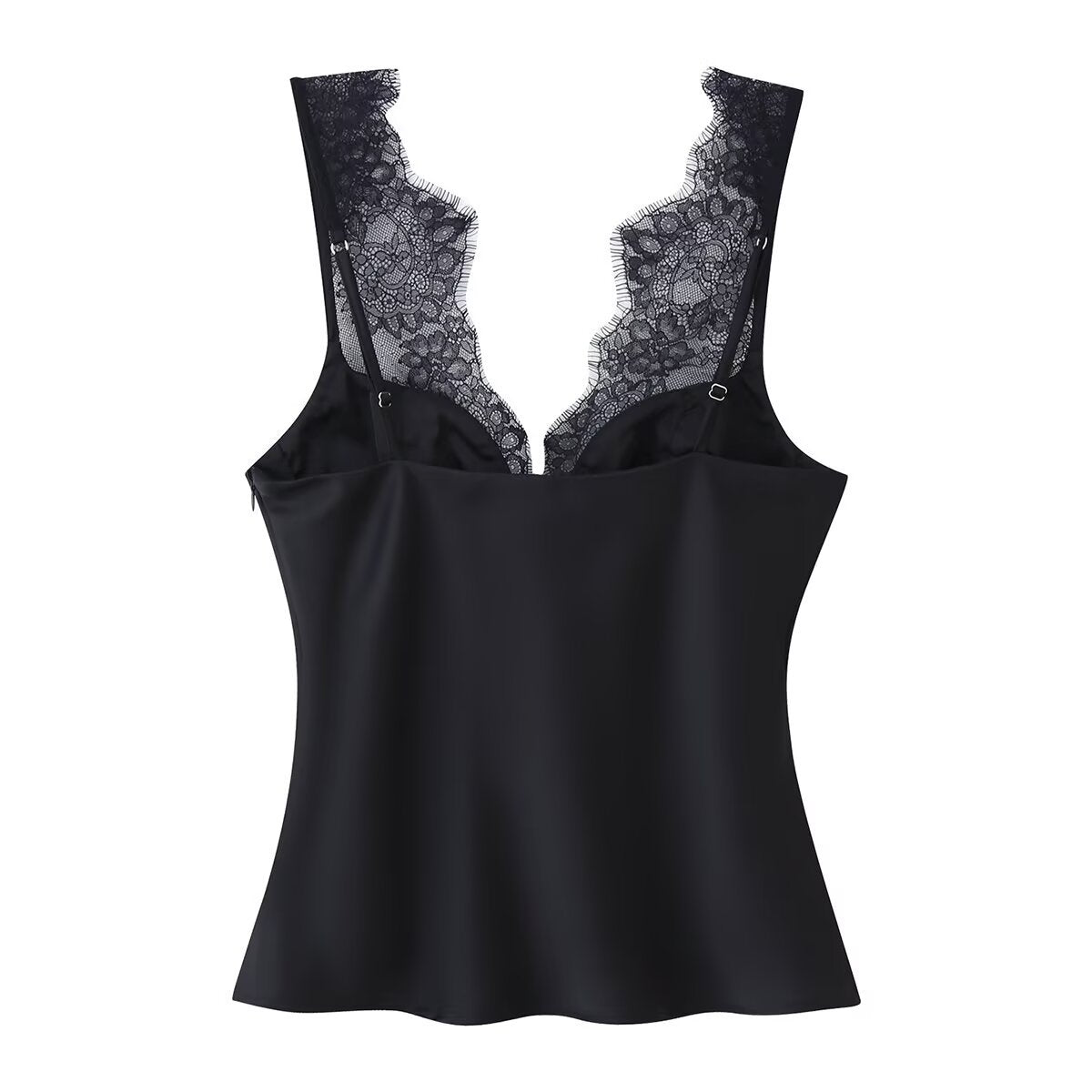 Darcy | Elegant Lace Top Black Sleeveless V Neck Fitted