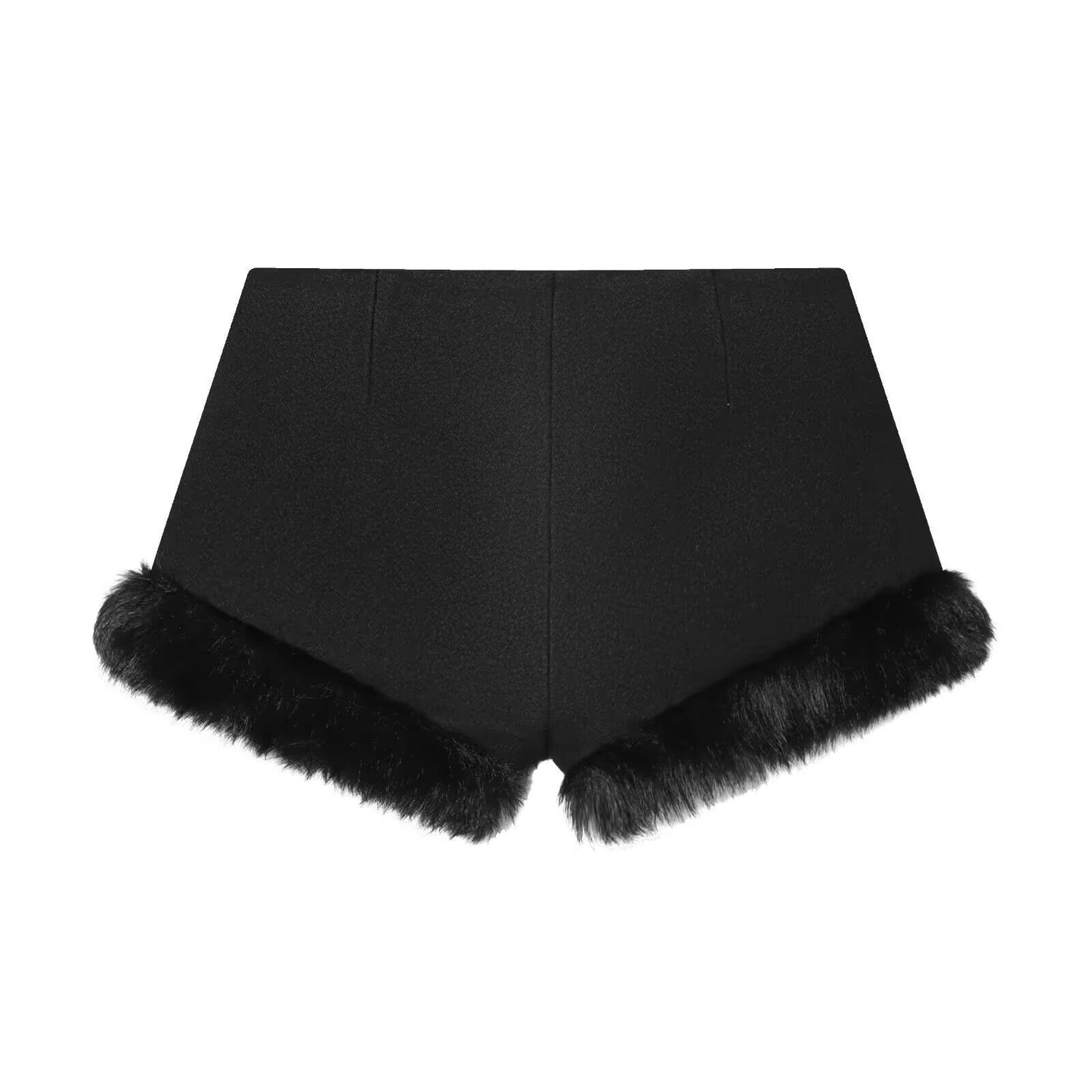 Paloma | Faux Fur Trim Tailored Shorts Black High Waisted