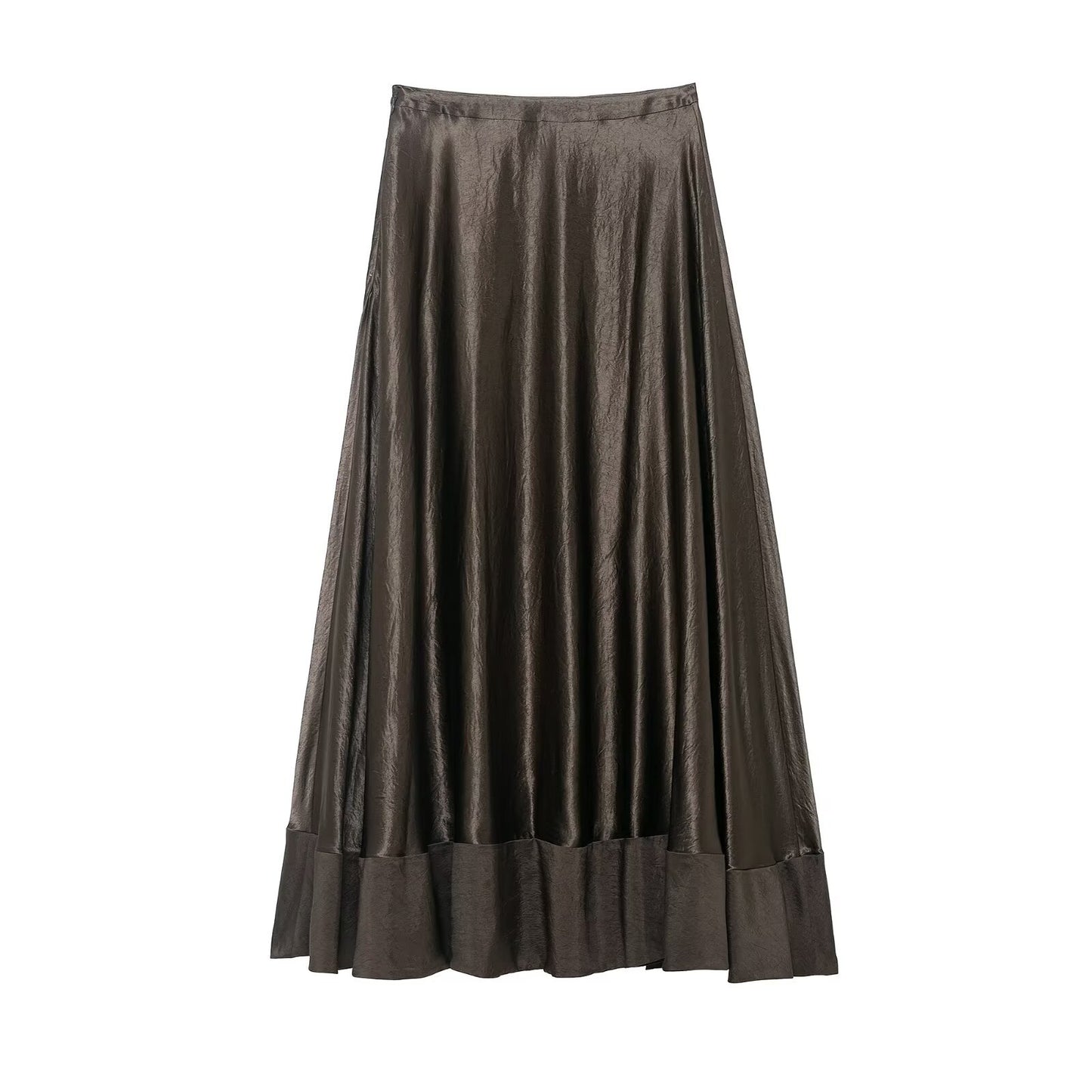 Uma | Elegant Satin Maxi Skirt Brown Pleated Tiered
