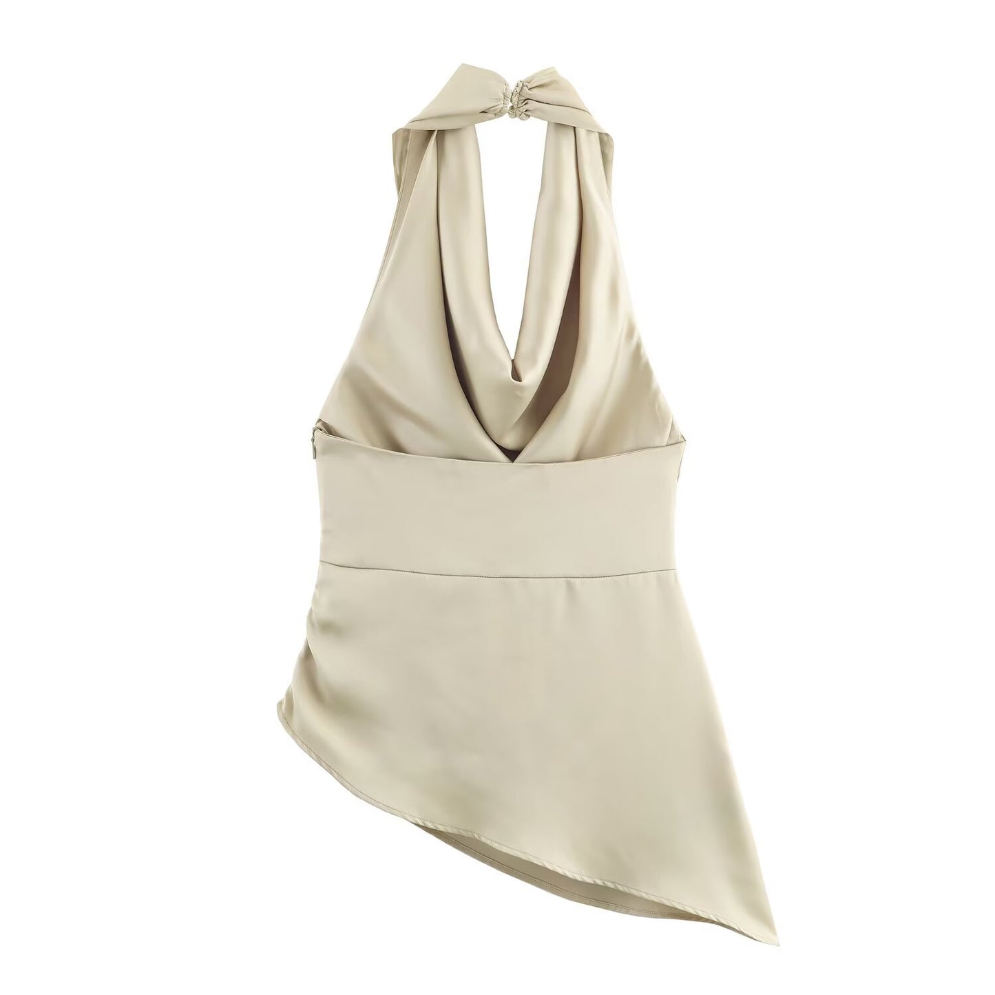 Freya | Elegant Cowl Neck Halter Top Cream Satin Sleeveless