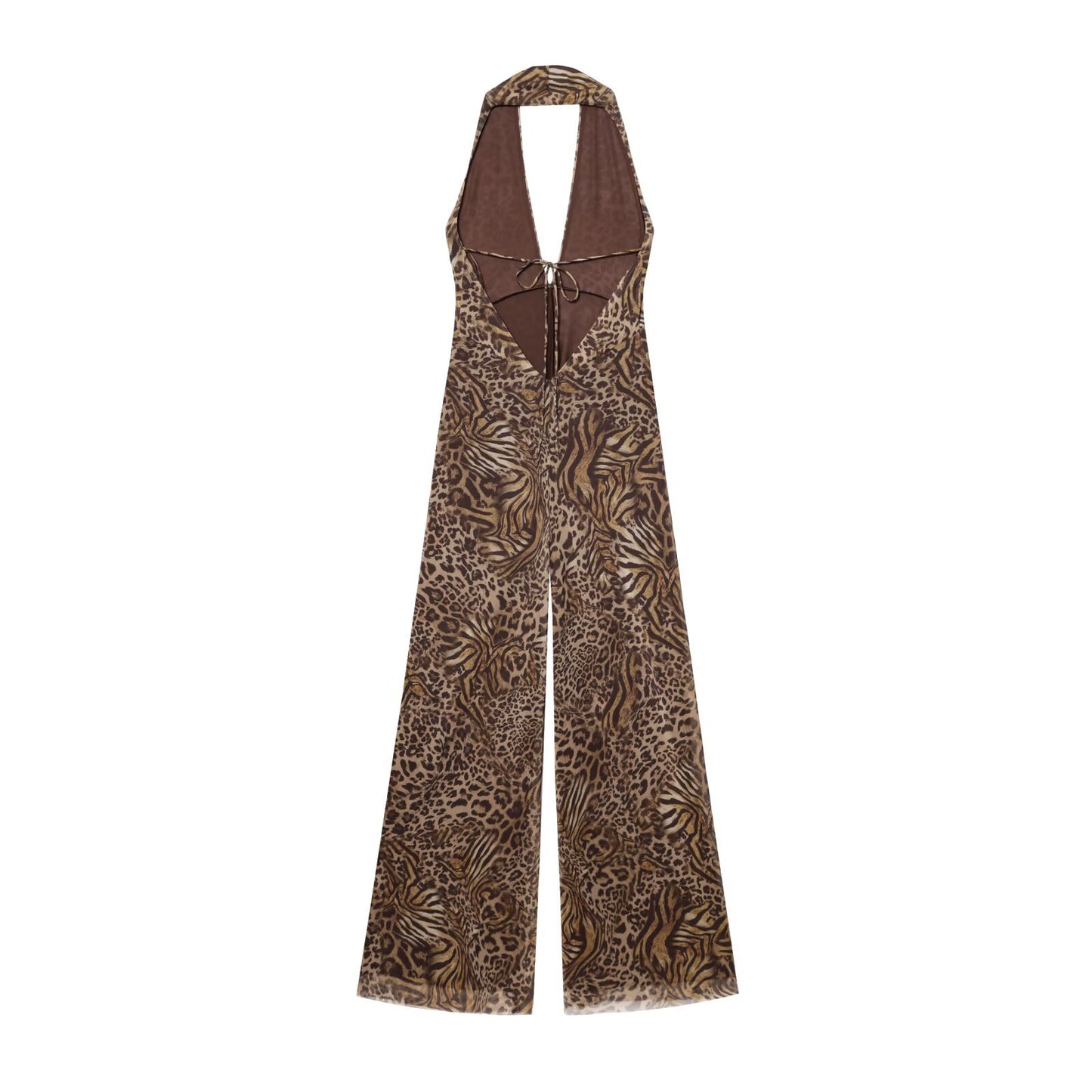 Margot | Leopard Print Jumpsuit Brown Halter Neck Wide Leg
