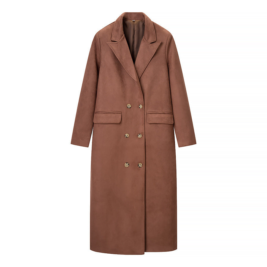 Margot | Elegant Longline Tailored Coat Brown Double Breasted