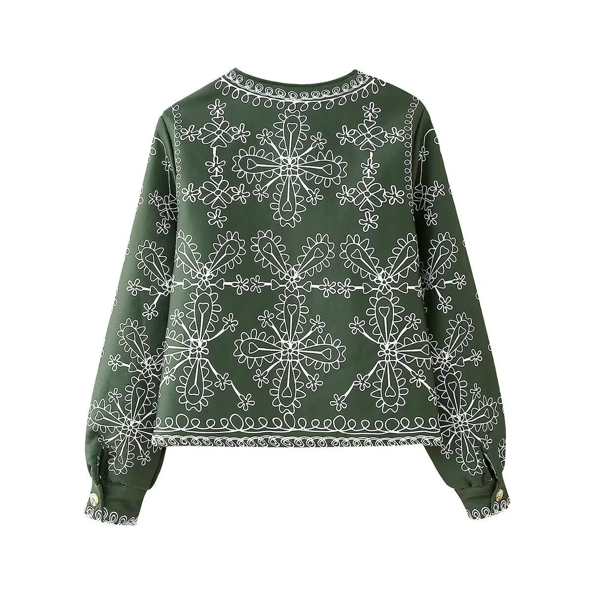 Sia | Bomber Jacket Green Embroidered Short Zip Up Cropped