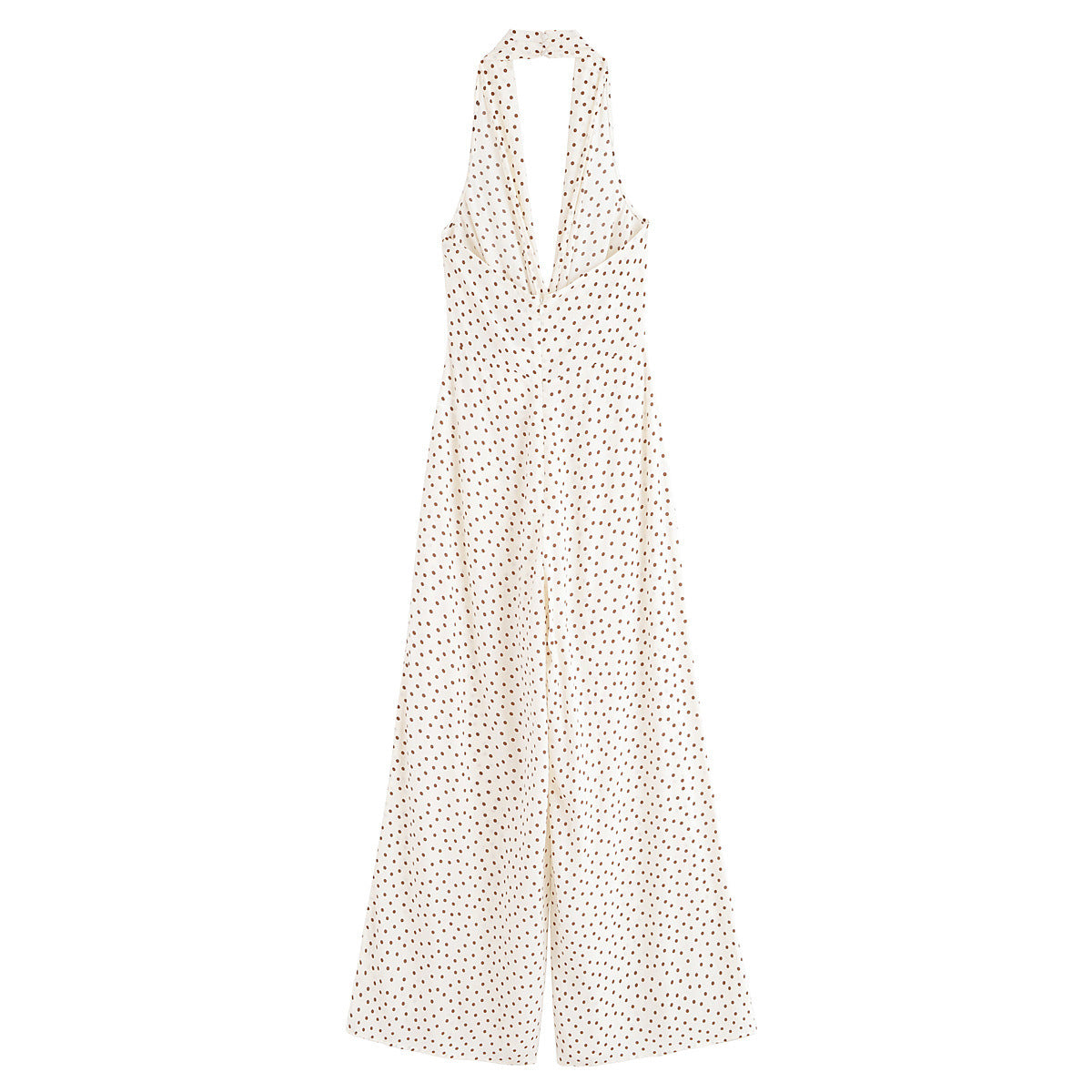 Maeve | Elegant Polka Dot Jumpsuit Cream Halter Neck Wide Leg