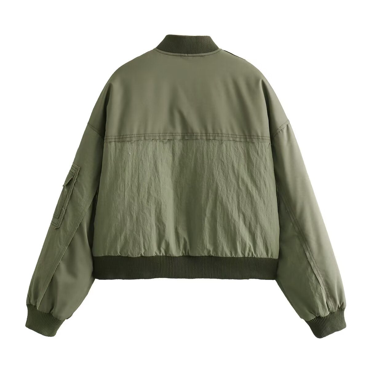 Freya | Casual Oversized Green Bomber Jacket Khaki Utility Zip Up