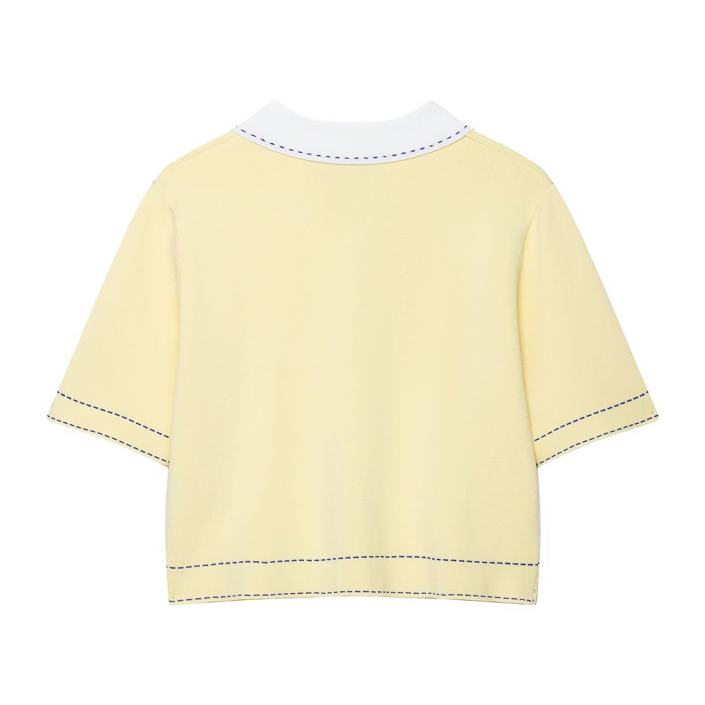 Cate | Coquette Cropped Polo Shirt Yellow Contrast Stitch