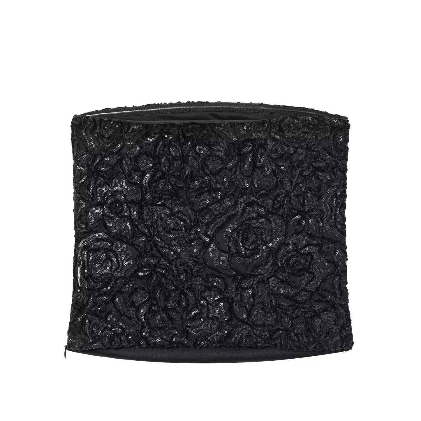 Luna | Sequin Bandeau Top Black Lace Strapless Crop