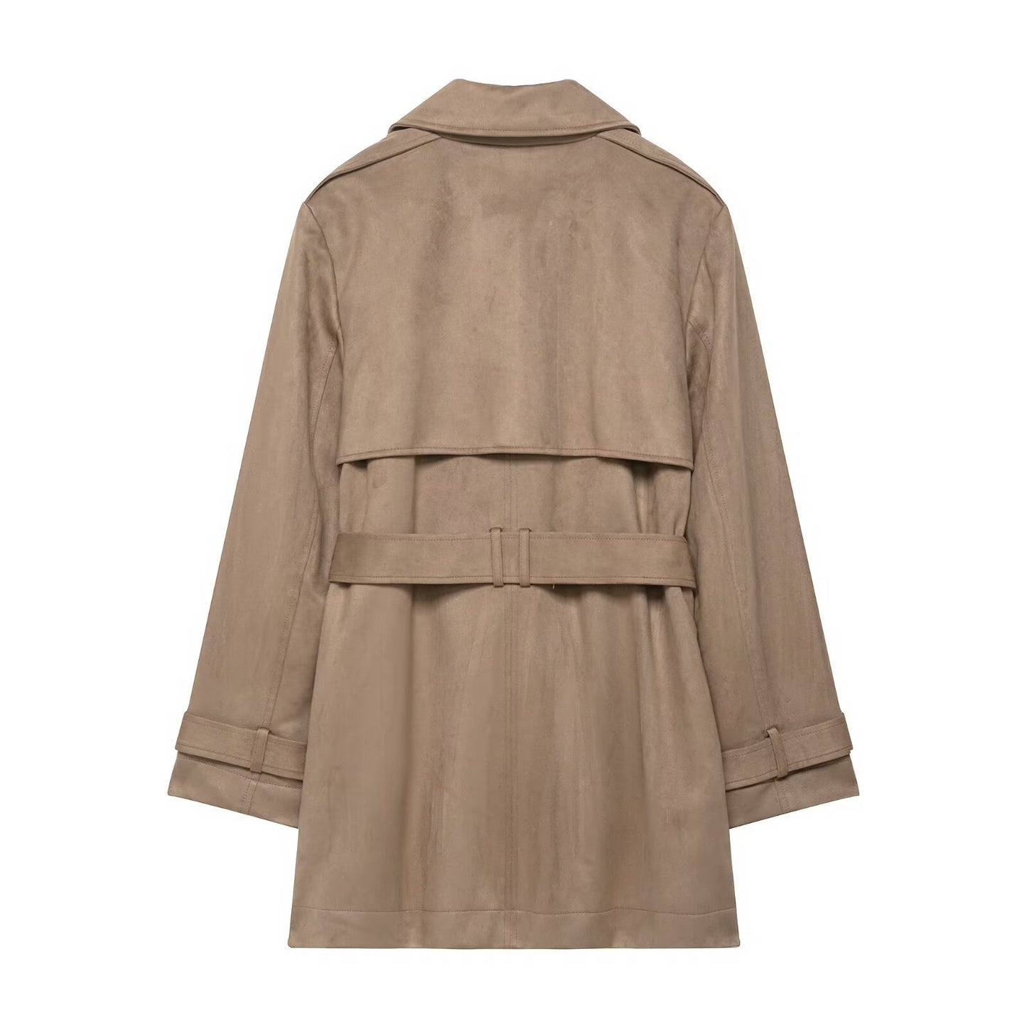 Lux | Elegant Belted Trench Coat Suede Beige Long