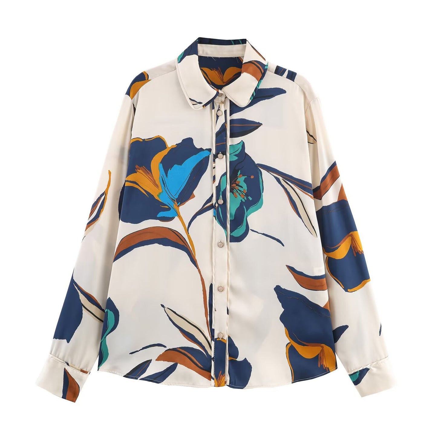 Margot | Printed Button Down Shirt Cream Floral Long Sleeve