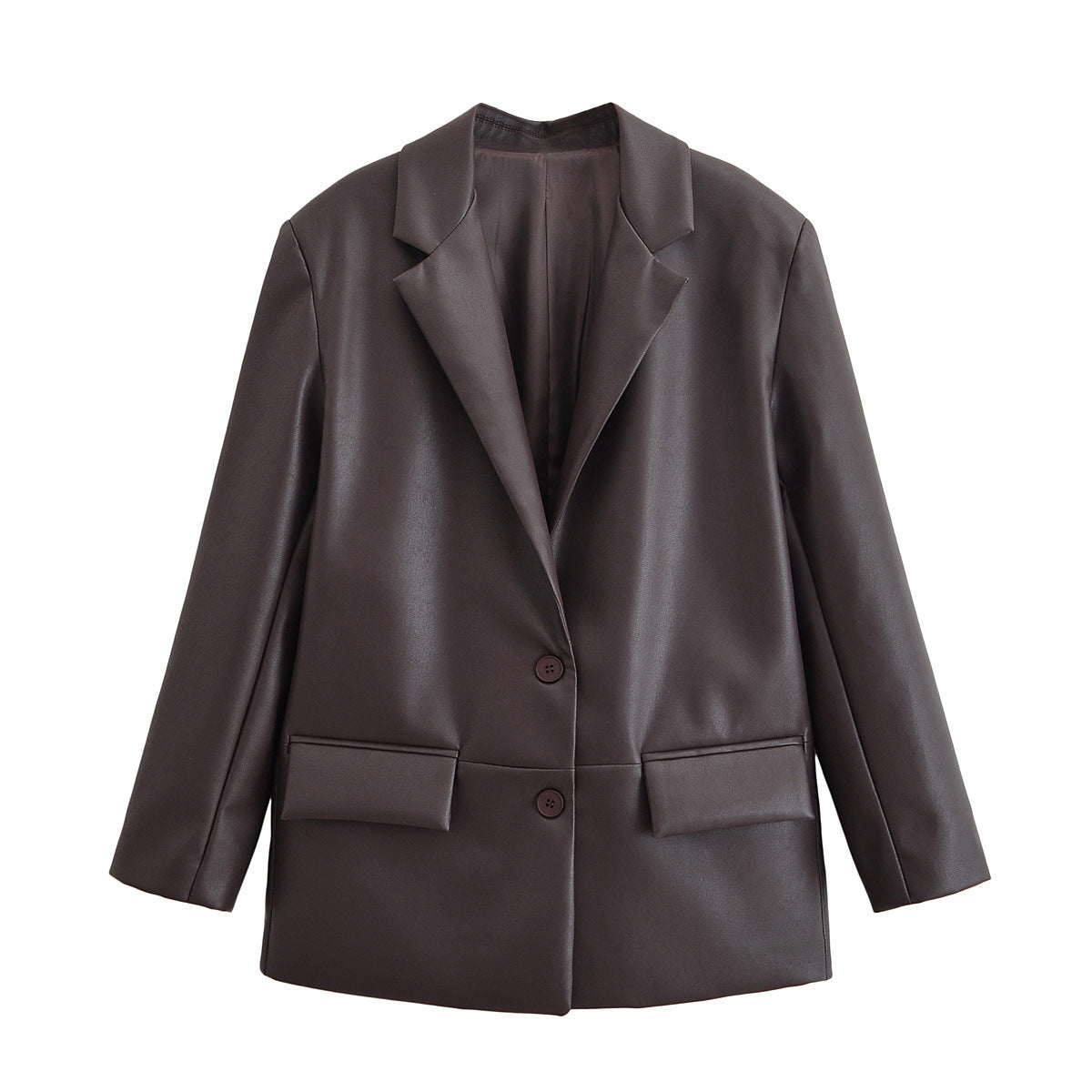 Margot | Oversized Faux Leather Blazer Brown