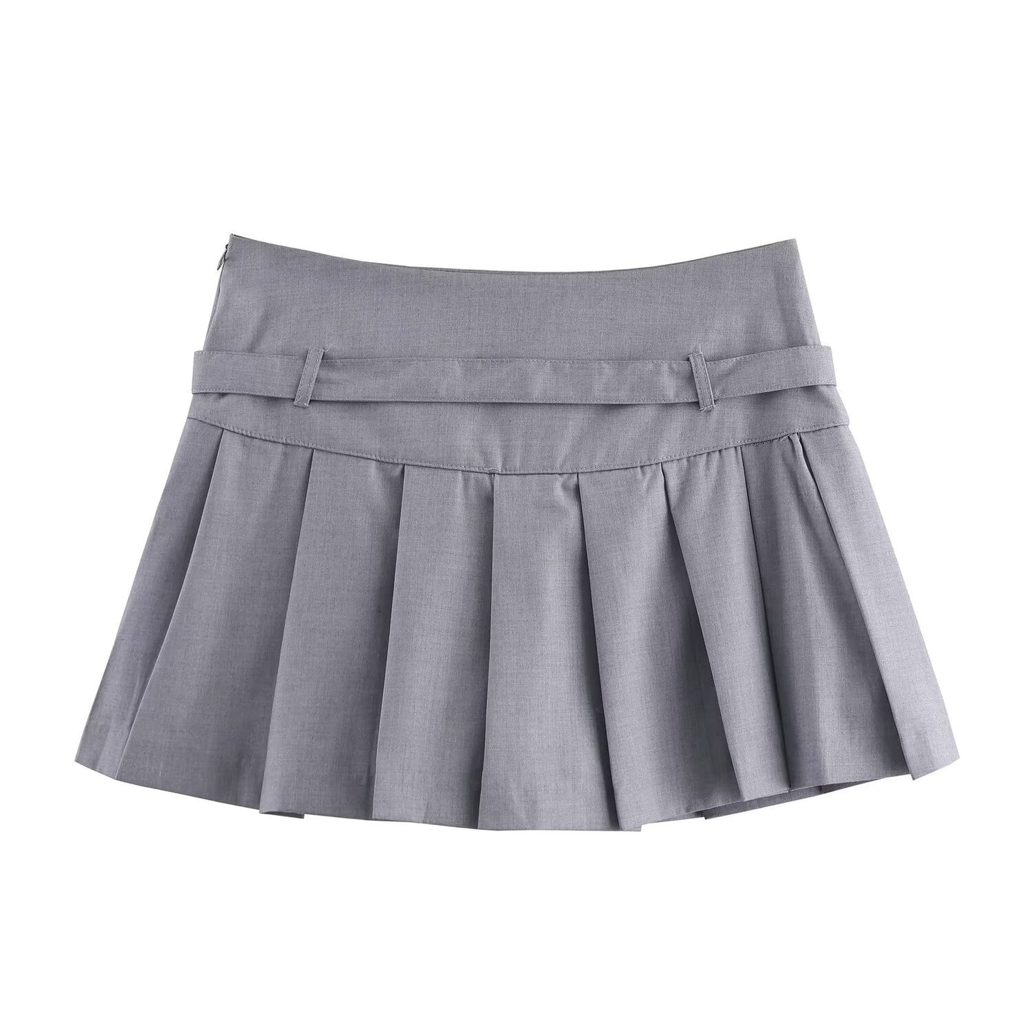 Quinn | Pleated Mini Skirt Grey Belted