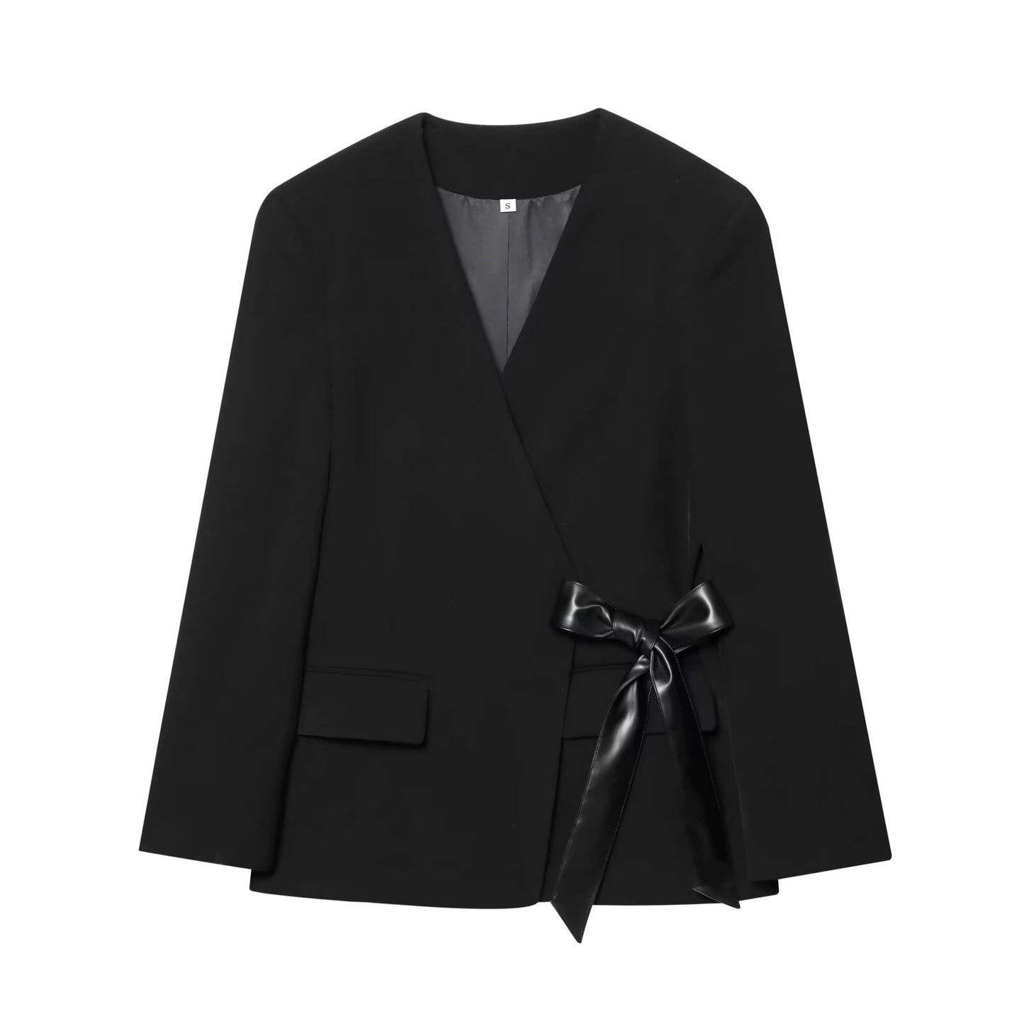 Dina | Elegant Black Blazer Tie Front Detail