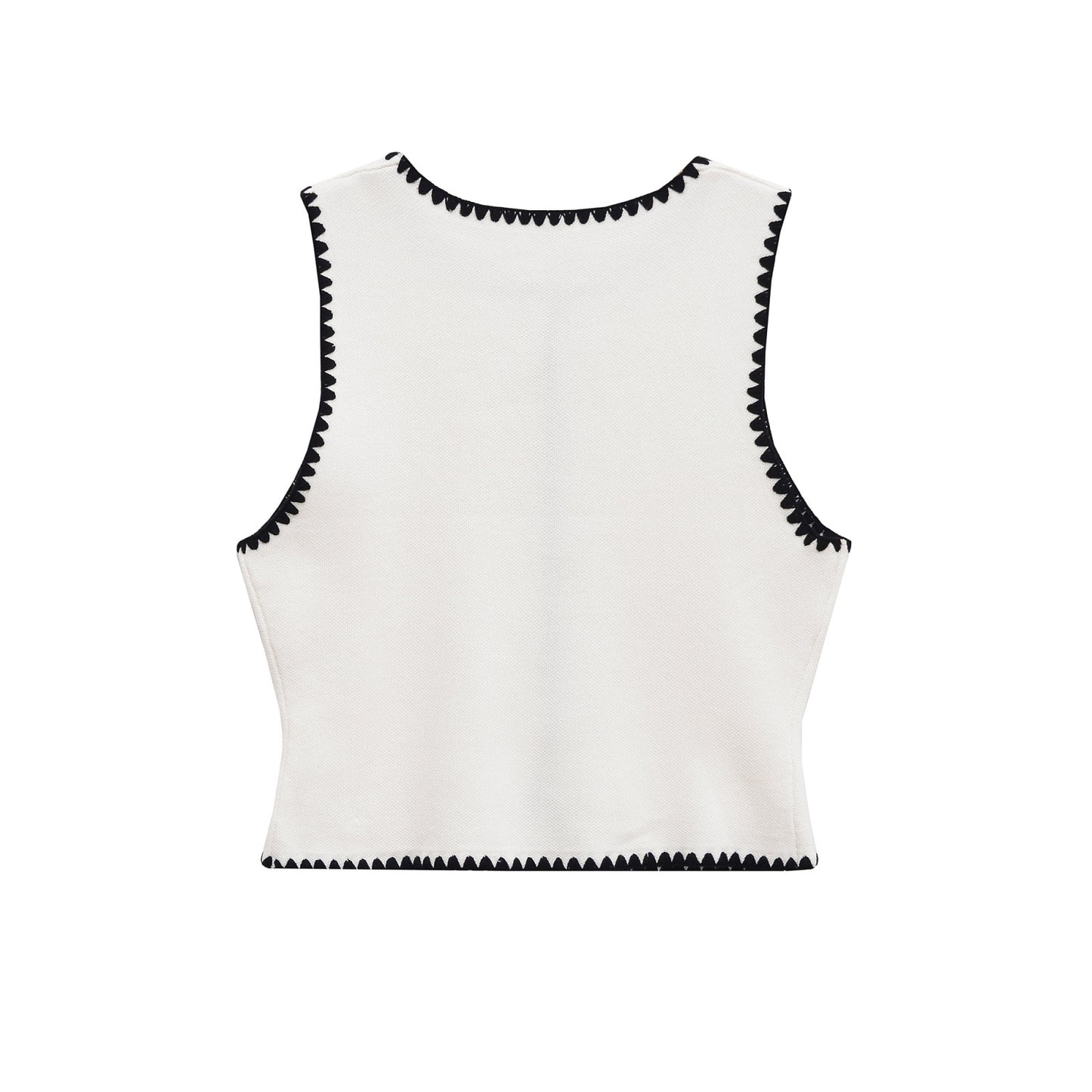 Thea | Coquette Cropped Tank Top White Black Scallop Trim