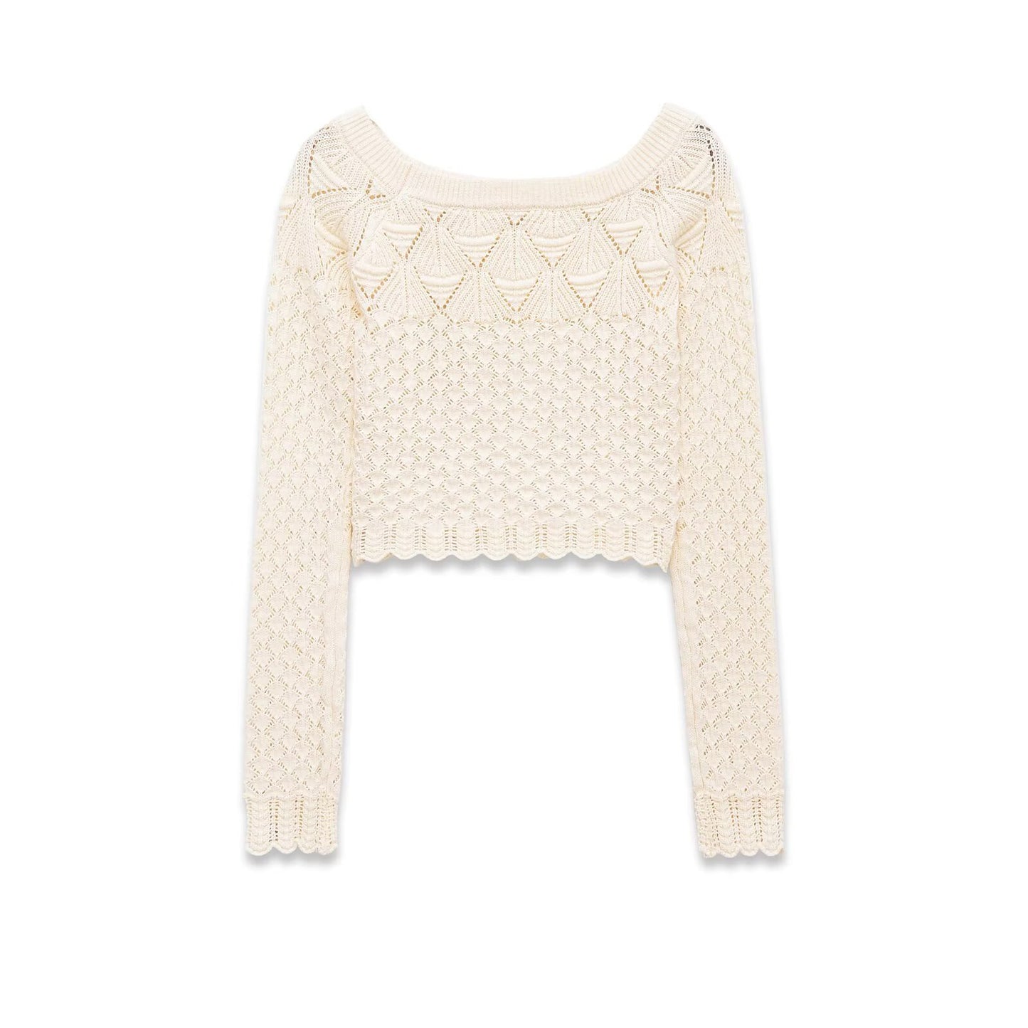 Quinn | Summer Crochet Top Cream Long Sleeve Crop