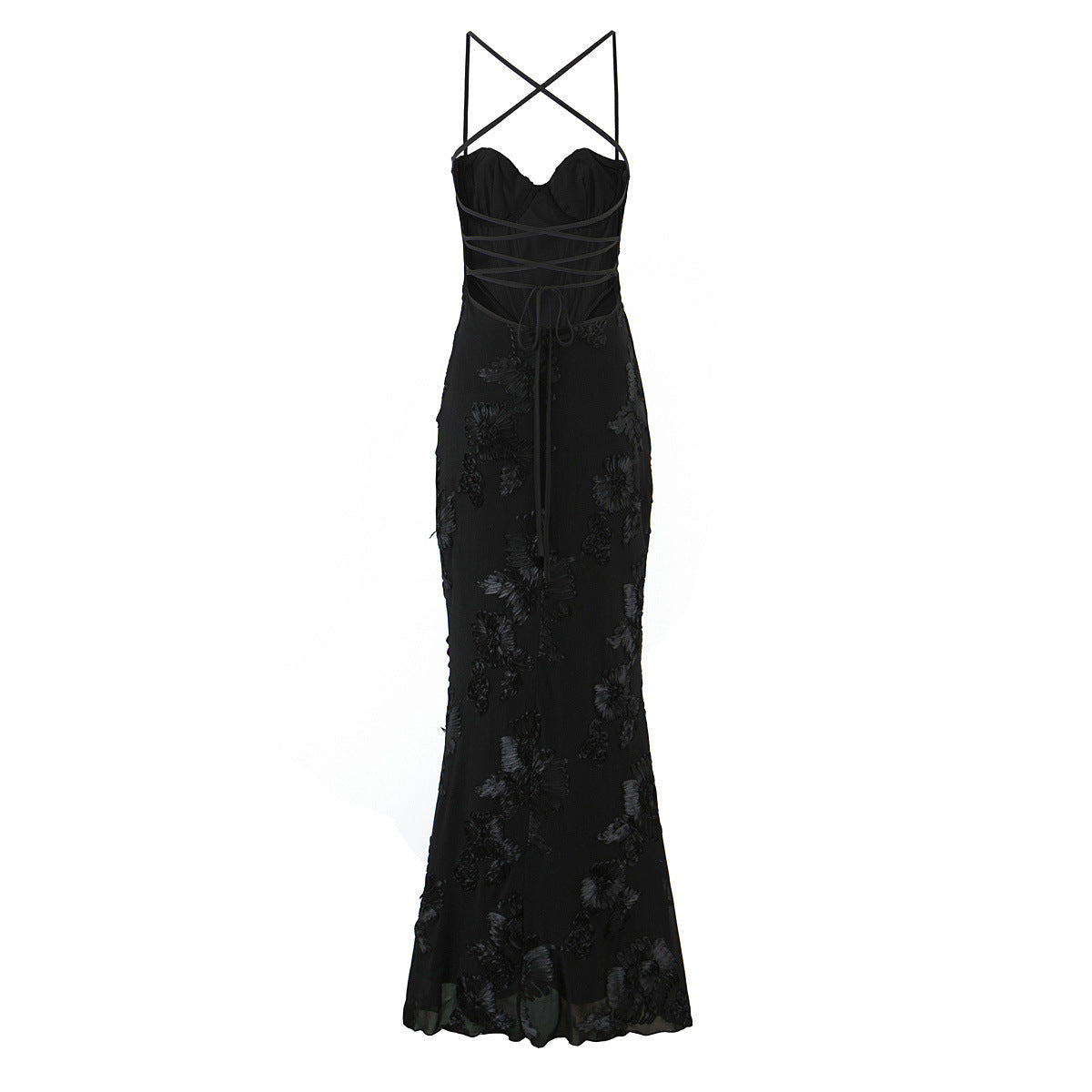 Mira | Elegant Floral Maxi Dress Black