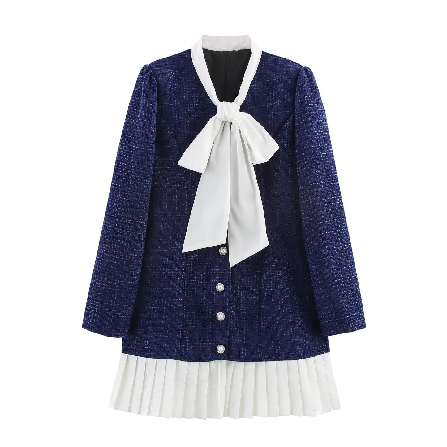 Flora | Elegant Pleated Blazer Dress Navy